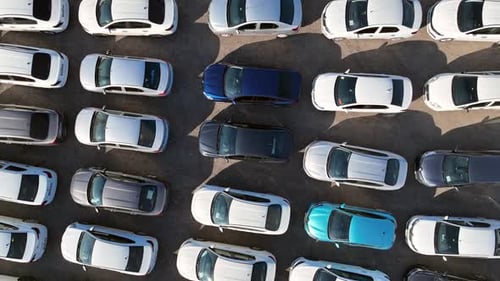 Vehicles in parking lot Drone view