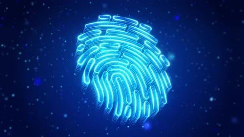 Digital Neon Fingerprint Animation for Technology and Security