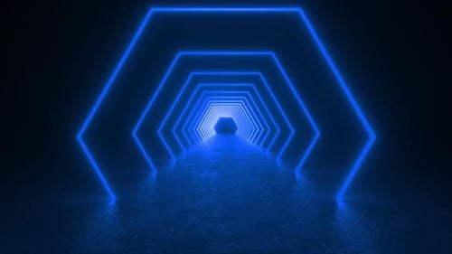 Dark Tunnel With Blue Light at End