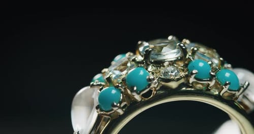 Milan/Italy-01.02.2019:Slow motion macro close up of precious white gold jewelry ring with high qu