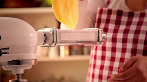 Woman Preparing Pasta Dough with a Stand Mixer