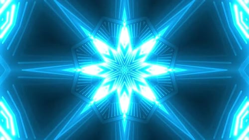 Dynamic blue abstract tunnel with glowing geometric patterns