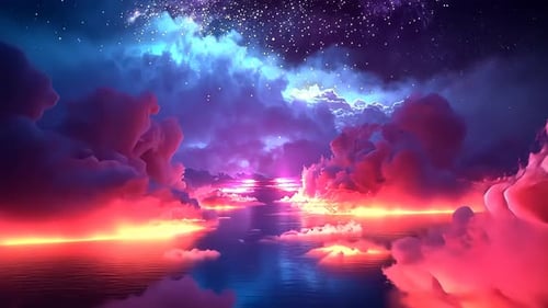 Dreamlike Sunset Over Ocean with Glowing Pink Clouds