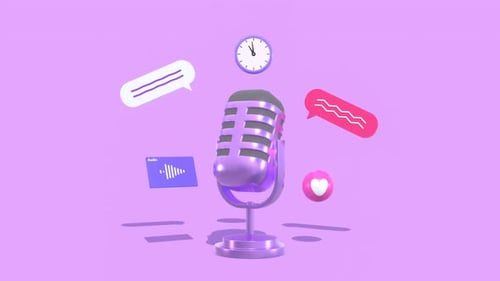 Animated Podcast Microphone with Sound Wave And Speech Bubble. Interview And Discussion Animation.