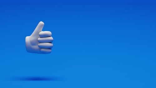 Looping THUMB UP Hand Floating Over Blue Background