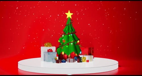 Animated Christmas Tree With Gifts And Falling Snow