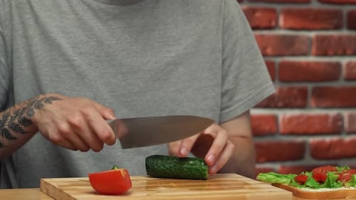 Preparing A Fresh Vegetarian Sandwich At Home