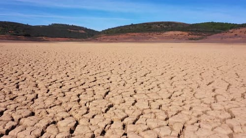 Aerial View Large Area of Cracked Soil Due to Long Drought