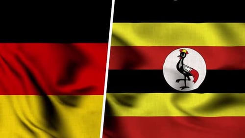 Waving Flags of Germany and Uganda Realistic Fabric Animation