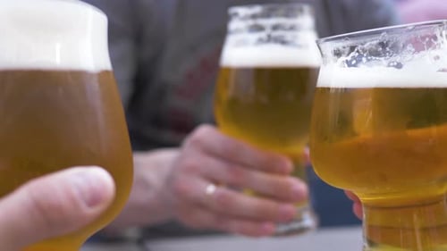 Friends Clinking Refreshing Beers Together in Celebration