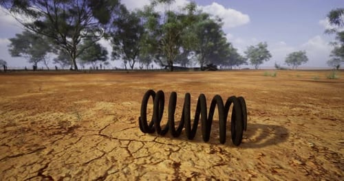 Black Spiral Object on Dry Cracked Ground in Arid Landscape During Daytime