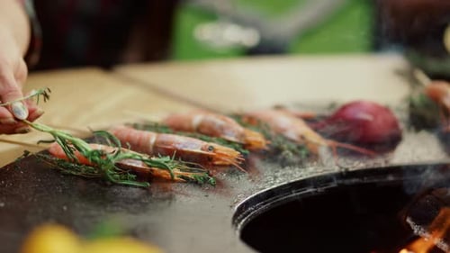 Outdoor Bbq Shrimp Preparation and Grill