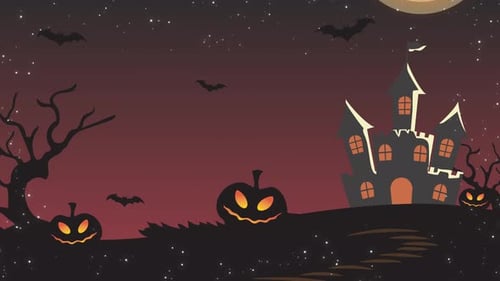 Flat Design Halloween Spooky Scene Animation with Castle