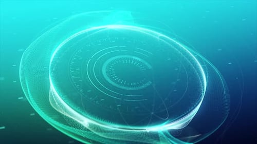 Futuristic 4k data visualization animation featuring circular charts and data points