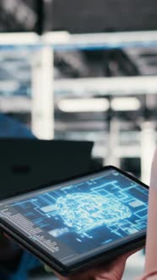 Vertical Video Optimizing AI Performance Devices and Team of Technicians in Data Center