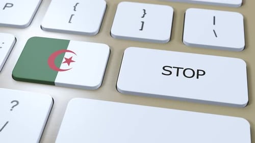 Algeria Country Flag and Stop Button 3D Animation