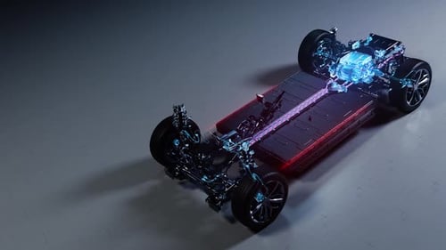 Modern Electric Vehicle Chassis Animation with Glowing Energy Flow