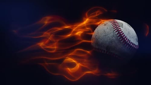 Dynamic baseball animation with fiery energy and intense sporting action