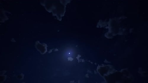 Starry Night Sky with Drifting Clouds and Bright Moon