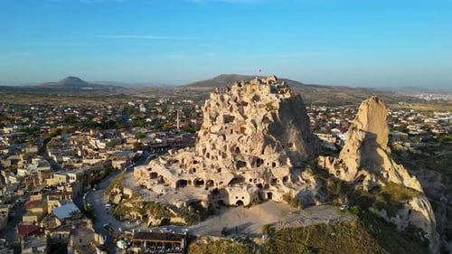 Unique Rock Village in Cappadocia, Turkey Drone View