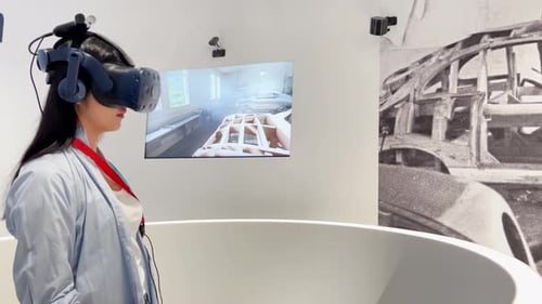 Woman Wearing VR Headset in Room for Automotive Design