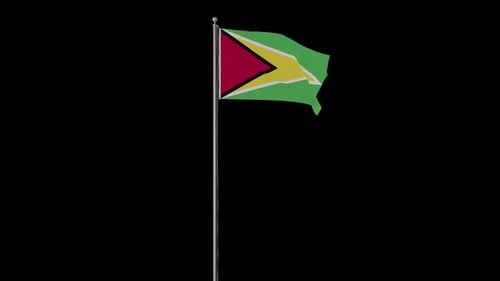 Realistic Guyana National Flag Waving on Flagpole
