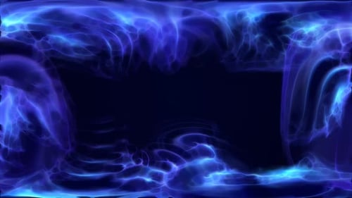 Blue purple energy magic frame made of futuristic waves of liquid plasma smoke particles.