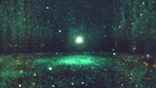 Sparkling Green Particles Tunnel Light Abstract Background