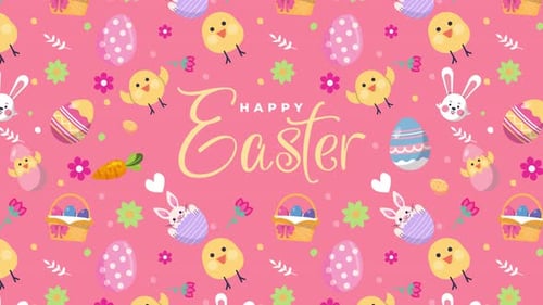 Happy Easter Animated Background with Cute Elements
