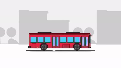 Flat Design Animated Red Bus Driving Through City Loop