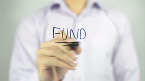 Hand Writes 'Fund' on Transparent Surface