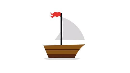 Animated Flat Design Sailboat Appearing and Gently Swaying