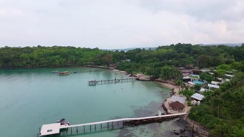 Aerial view of peaceful coastline bathed in early sun, Thailand