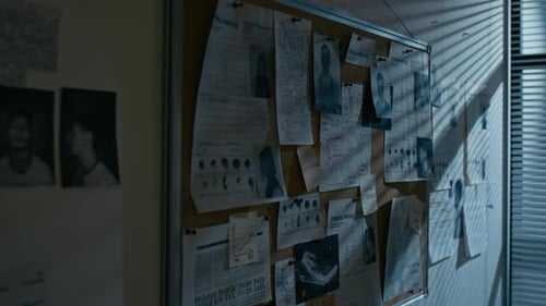 Tableau d'affichage en gros plan sur le mur du poste de police