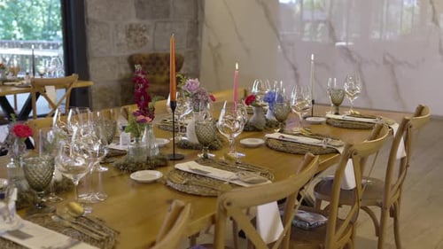 Elegant rustic wedding reception table setting