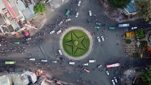 still shot of a busy roundabout during rush hour in Ho Chi Minh city, Saigon, Vietnam