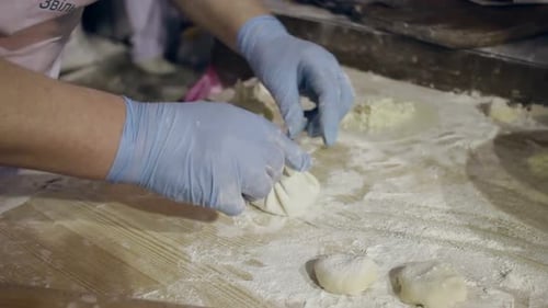 Cooking Food. Cooking Georgian Dumplings. Process of Cooking Khinkali. Chef Hands Form