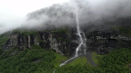 High cloud waterfall in Norway