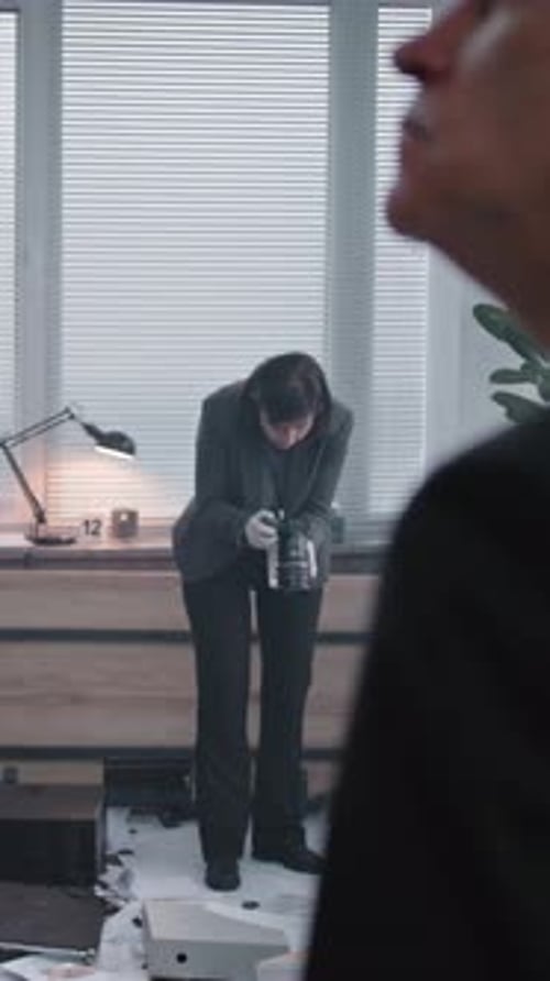 Office Robbery Case Crime Investigation Team Working at Crime Scene