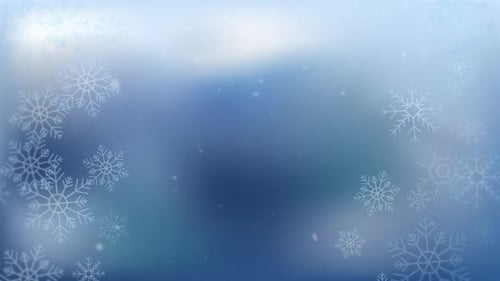 Flache Schneeflocken auf blauem Hintergrund mit Farbverlauf. Vektor-Schnee. Neujahrshintergrund leer in der Mitte.
C