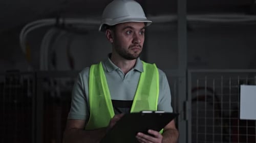 Elektroingenieur inspiziert Bedienfeld im Serverraum