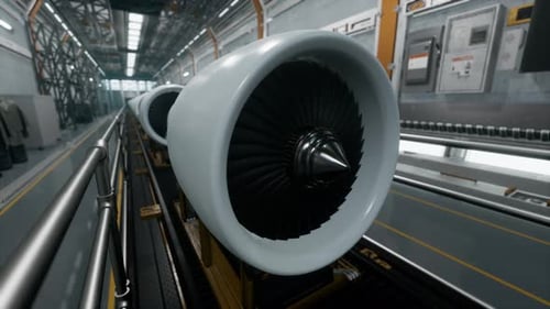 Moteurs d'avion sur la chaîne de production d'une usine de fabrication de pointe