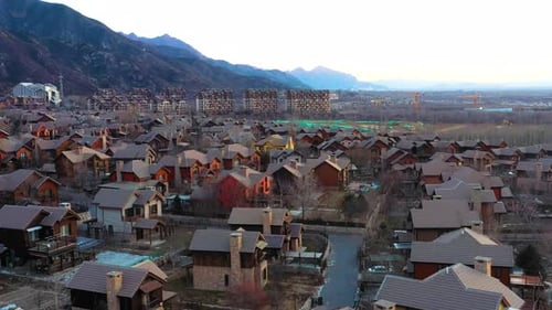 Aerial view of Jackson Hole, a Chinese Copy town near Beijing, China.