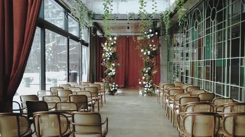 Empty Room Prepared For Wedding Event Ceremony