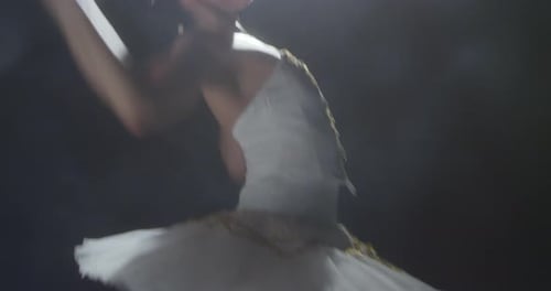 Elegant Ballet Dancer Performing in a Dimly Lit Space