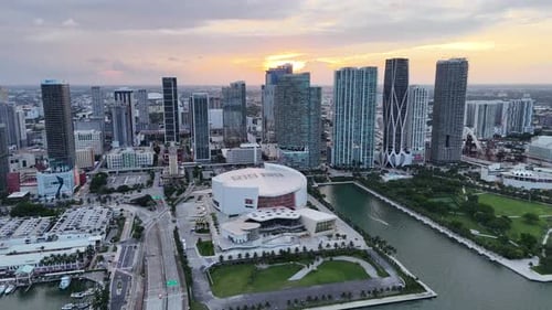 AERIAL Above the skyscrapers of Downtown Miami