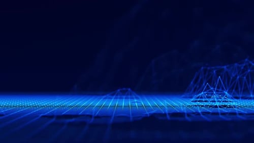 Ondes numériques à mailles bleues avec points et liens Technologie Ai Technologie abstraite de surface de réseau Big