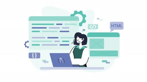 Programador que codifica software de animação para tarefas de programação. Adequado para blogs de tecnologia e web.