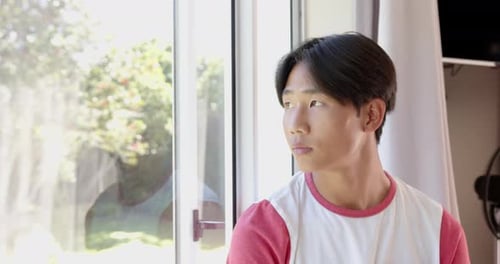 Thoughtful Young Adult Looking Out Window