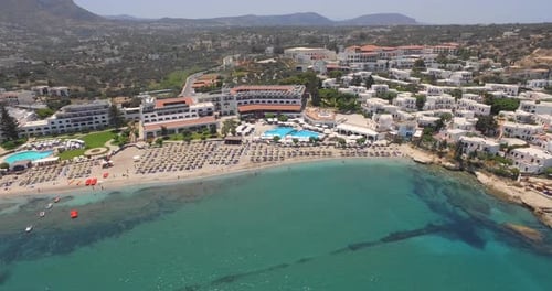 The touristic city Hersonissos on Crete. Aerial shot.
